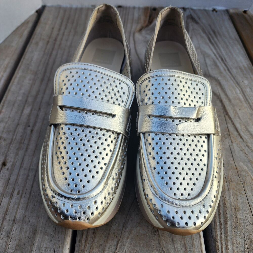 Dolce Vita Janine Perf Metallic Gold Perforated Platform Loafers Womens 10M Used